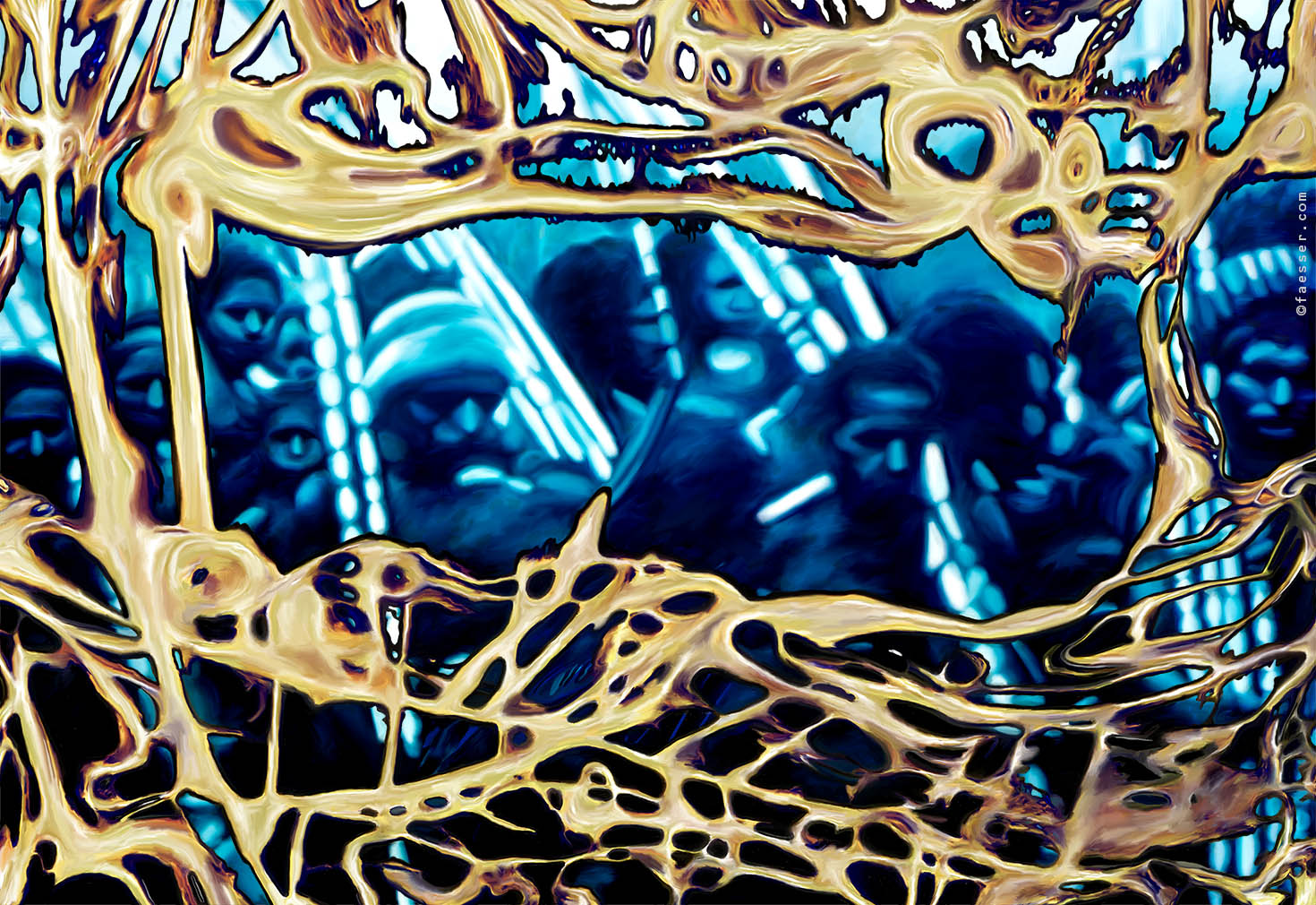 Aboriginals, behind a bony gold frame; artist Roland Faesser, sculptor and painter 2015