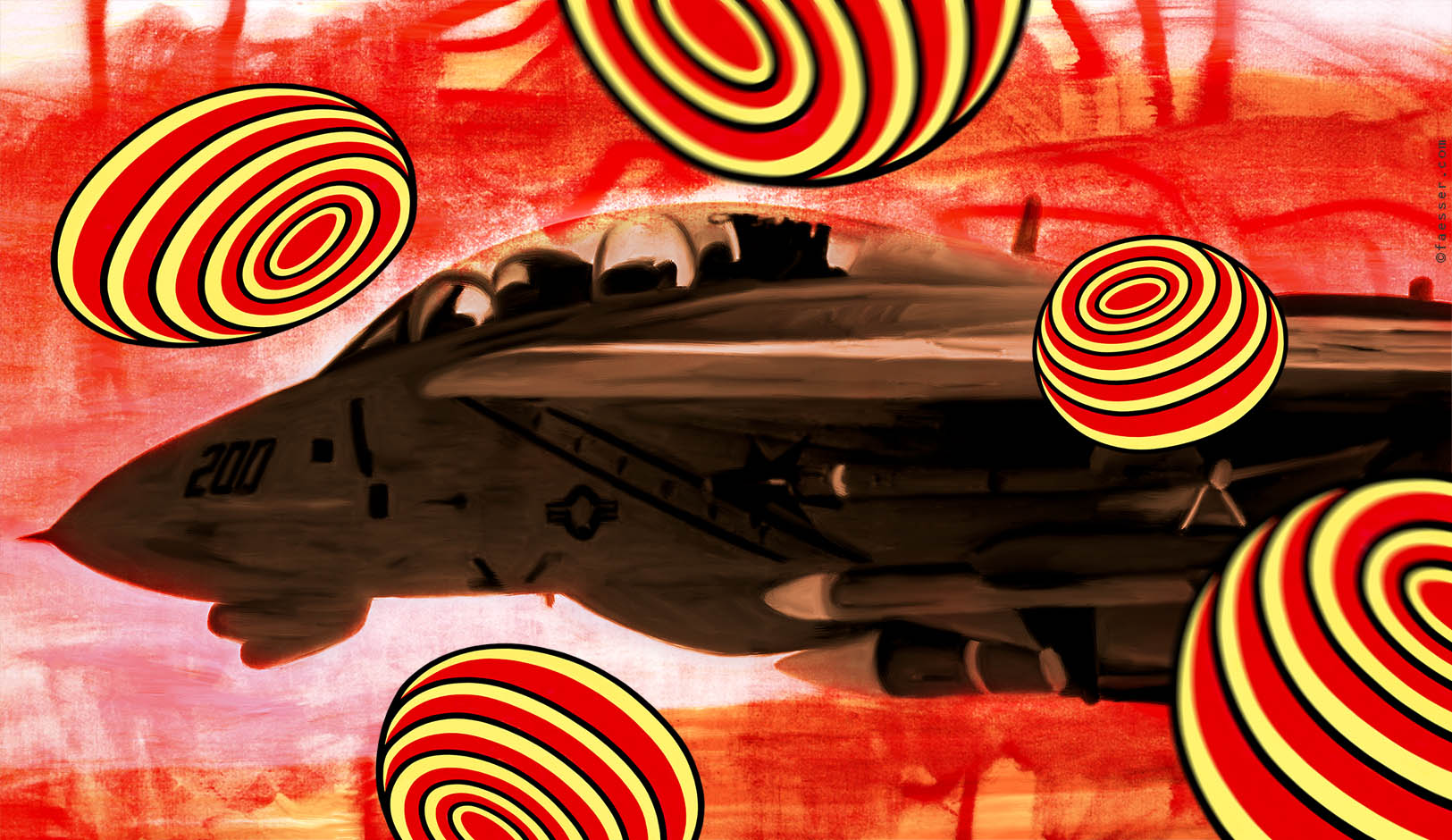 Extraterrestrial Visitors from outer space inspect the fighting forces; artist Roland Faesser, sculptor and painter 2015