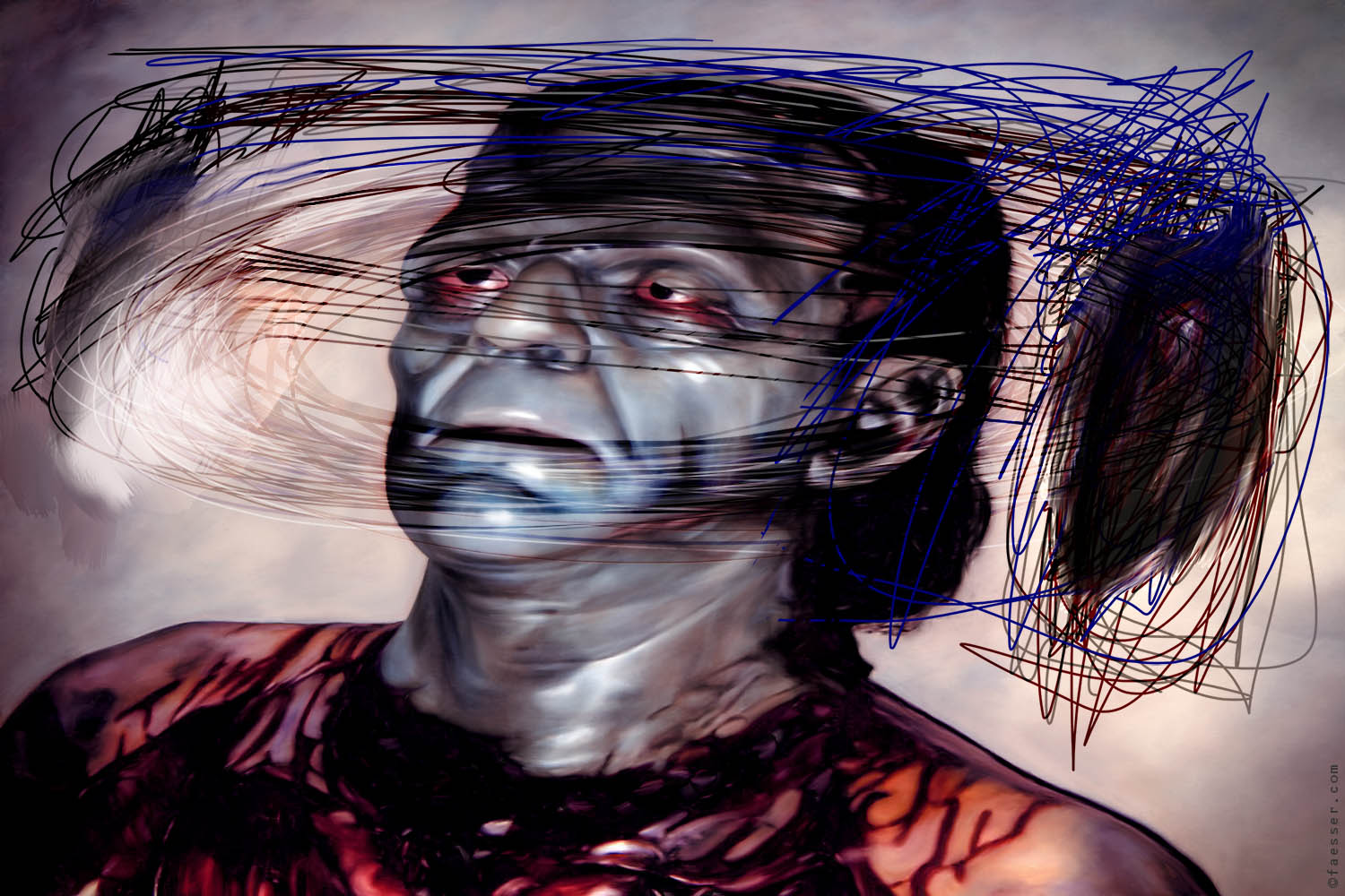 Overpainted portrait of Boris Karloff's Frankenstein; artist Roland Faesser, sculptor and painter 2014