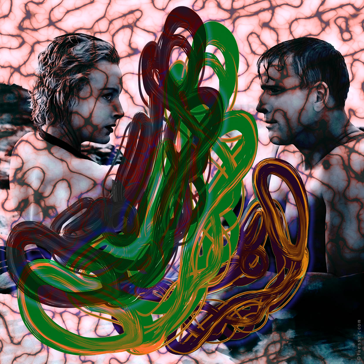 Scary version of the movie From Here To Eternity with Burt Lancaster and Deborah Kerr; artist Roland Faesser, sculptor and painter 2023