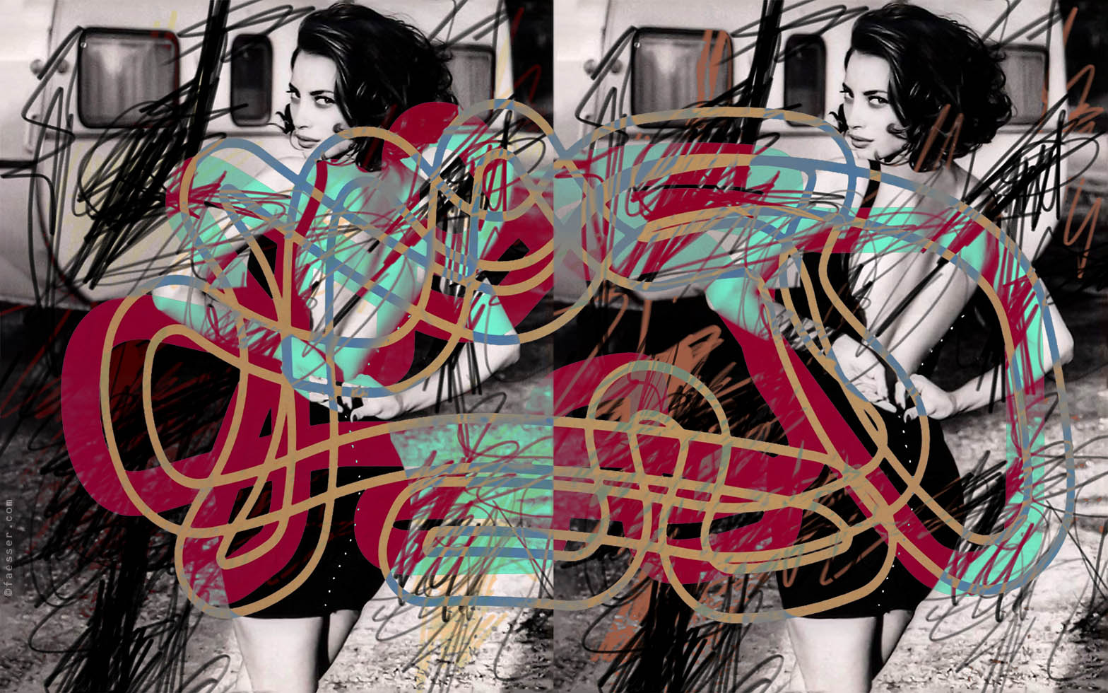 Doubled portrait painting with Christy Turlington; artist Roland Faesser, sculptor and painter 2023