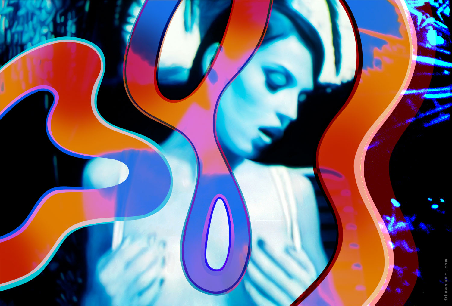 Seventies abstract art in dialogue with a woman's portrait; artist Roland Faesser, sculptor and painter 2015