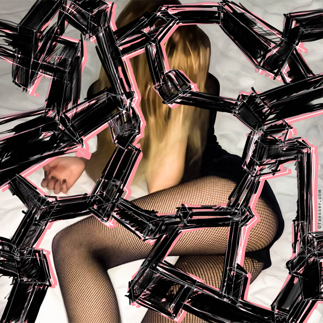 Hangover: repainted and enlarged Polaroid from a TV still; artist Roland Faesser, sculptor and painter 2017