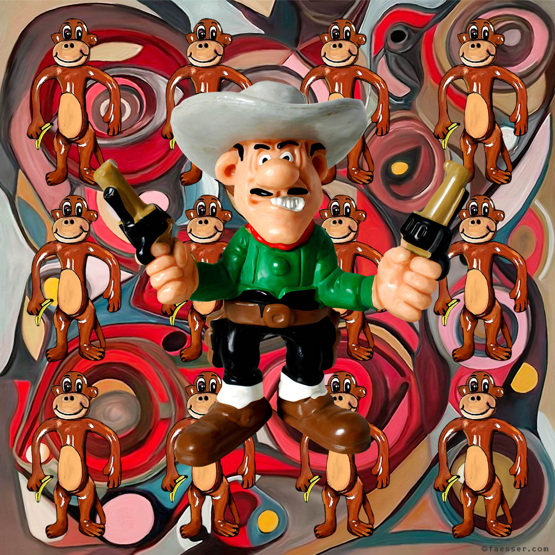 Twelve Koons monkeys, twelve Warhol bananas and Joe Dalton; artist Roland Faesser, sculptor and painter 2018