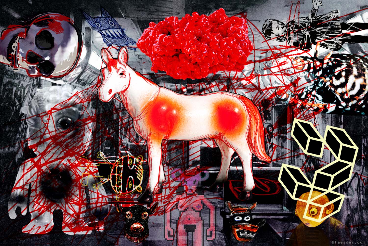 Lucky Luke's plastic toy horse is waiting for his master; artist Roland Faesser, sculptor and painter 2018