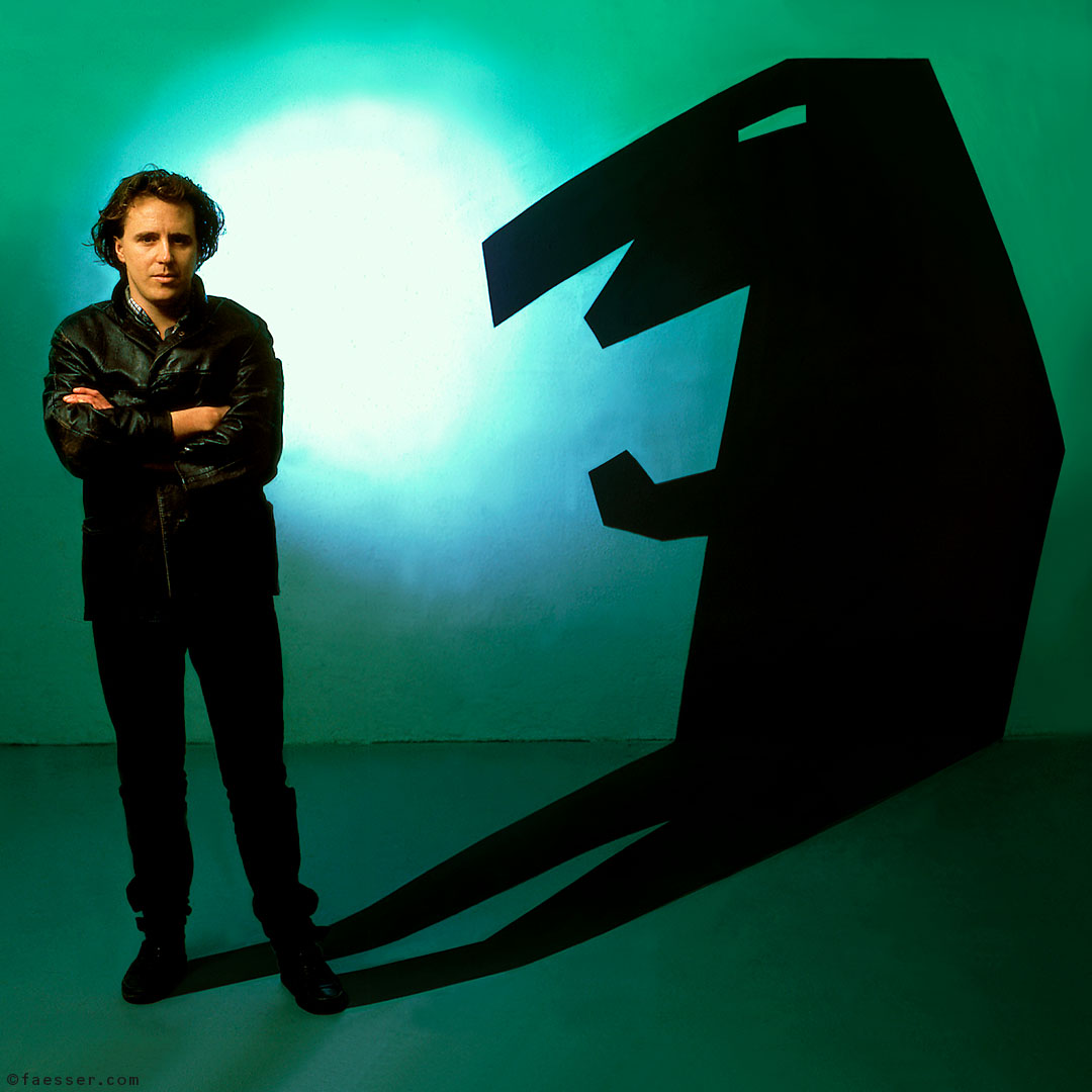 Animal Trainer: self-portrait with painted animal shadow; artist Roland Faesser, sculptor and painter 1985