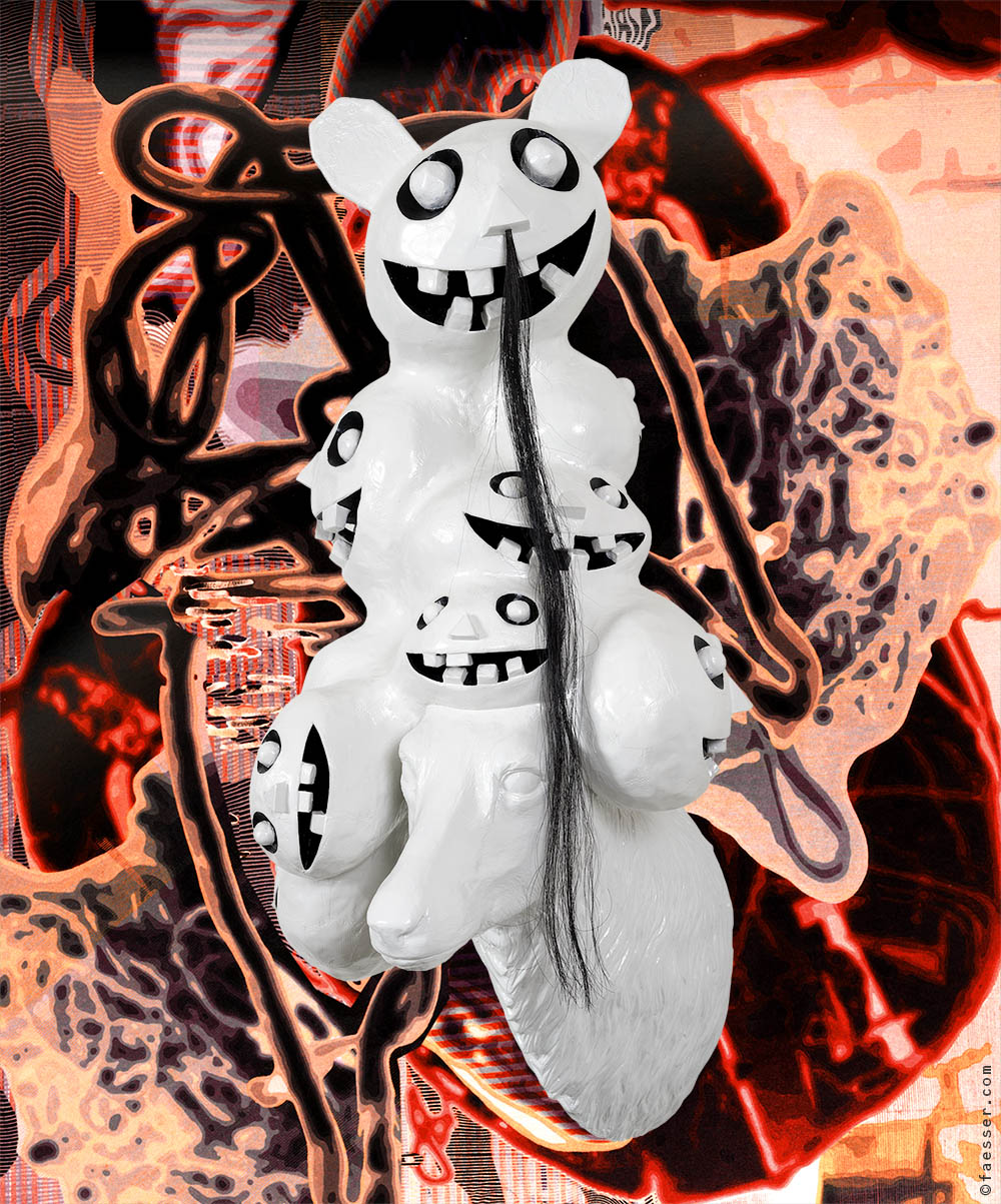 Deer trophy with eight goblins as friendly outgrowths; artist Roland Faesser, sculptor and painter 2017