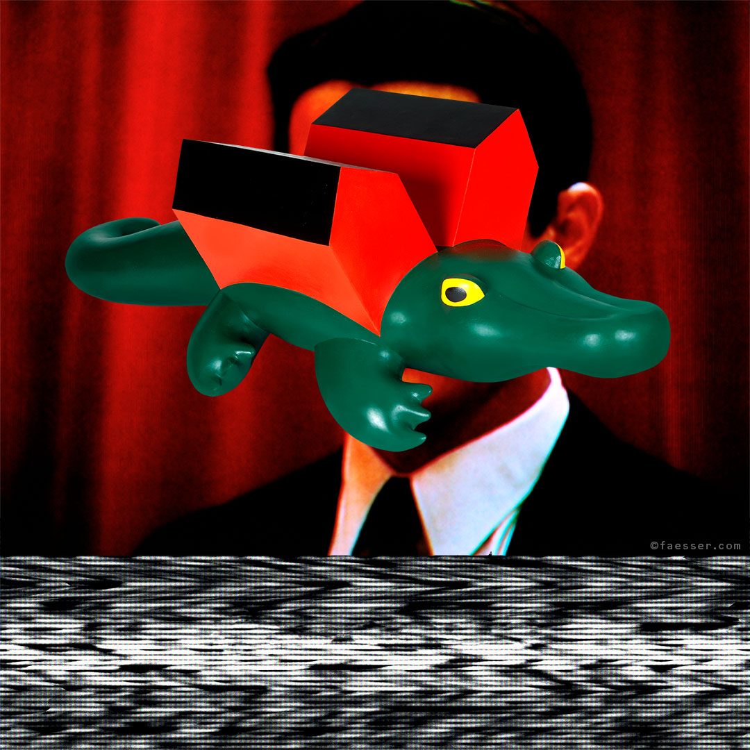 TWIN PEAKS, Kyle MacLachlan with crocodile from the inflated series; work of art as figurative painting; artist Roland Faesser, sculptor and painter 2017