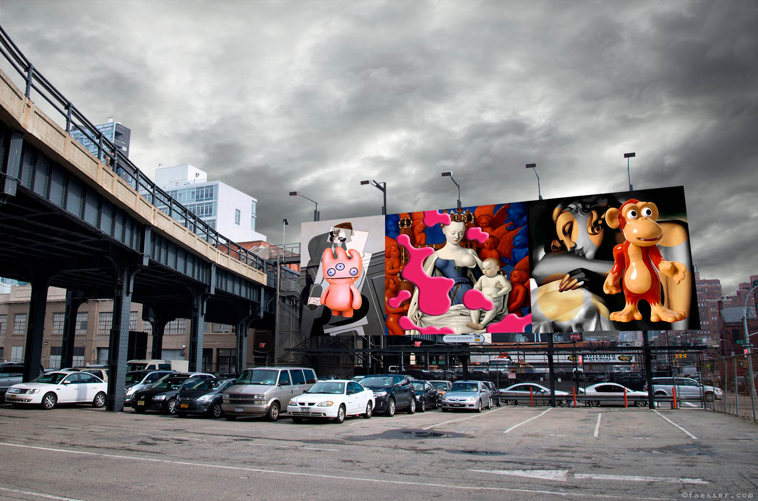 Masters triplets for The High Line Billboard in Chelsea, NYC; artist Roland Faesser, sculptor and painter 2015