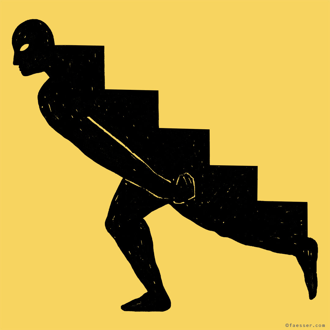 Staircase Ascending The Back, as a tribute to Marcel Duchamp's, Nude Descending A Staircase; work of art; artist Roland Faesser, sculptor and painter 1984