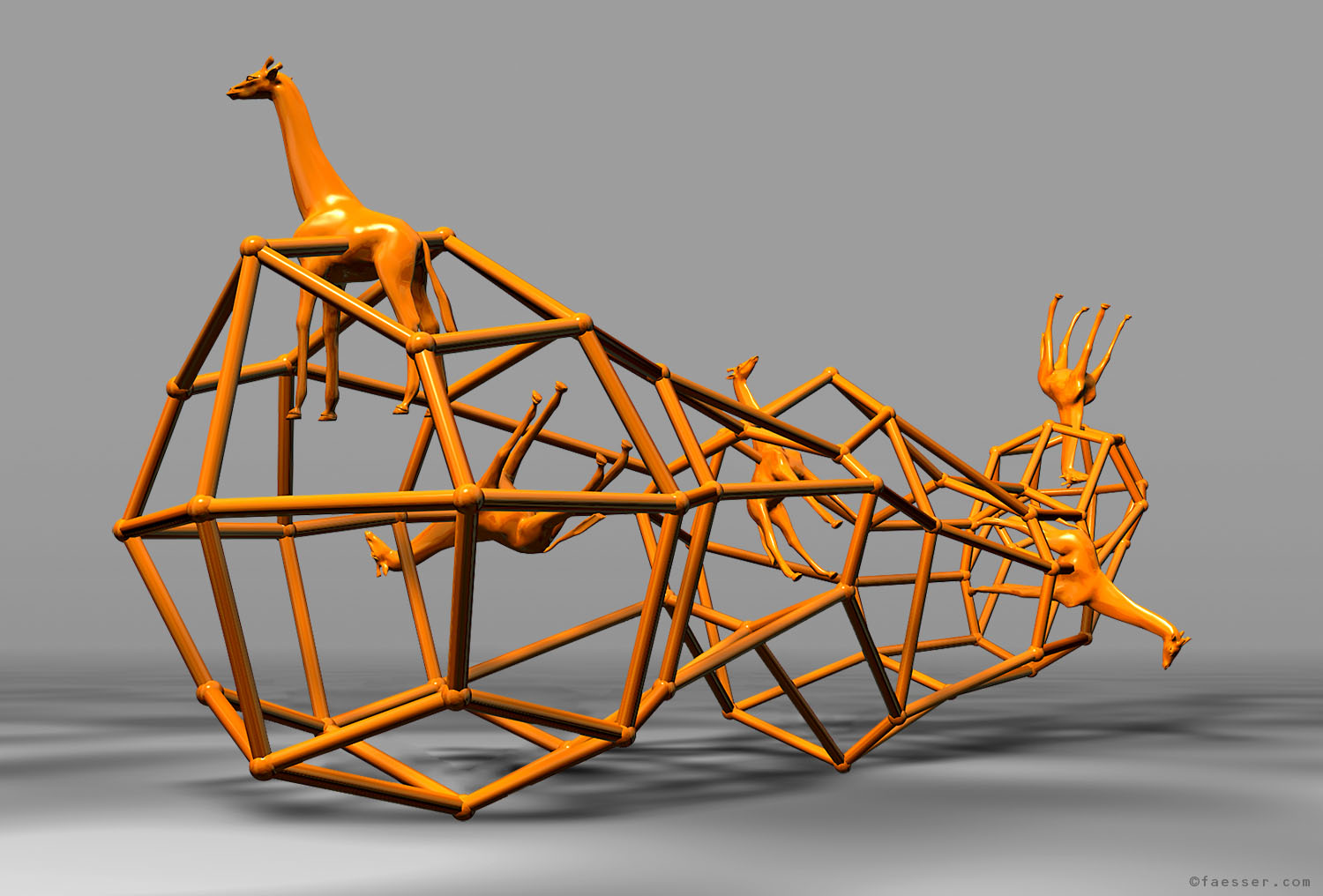 Large atomic sculpture with patrol giraffes for the new Europa avenue Zurich; artist Roland Faesser, sculptor and painter 2006