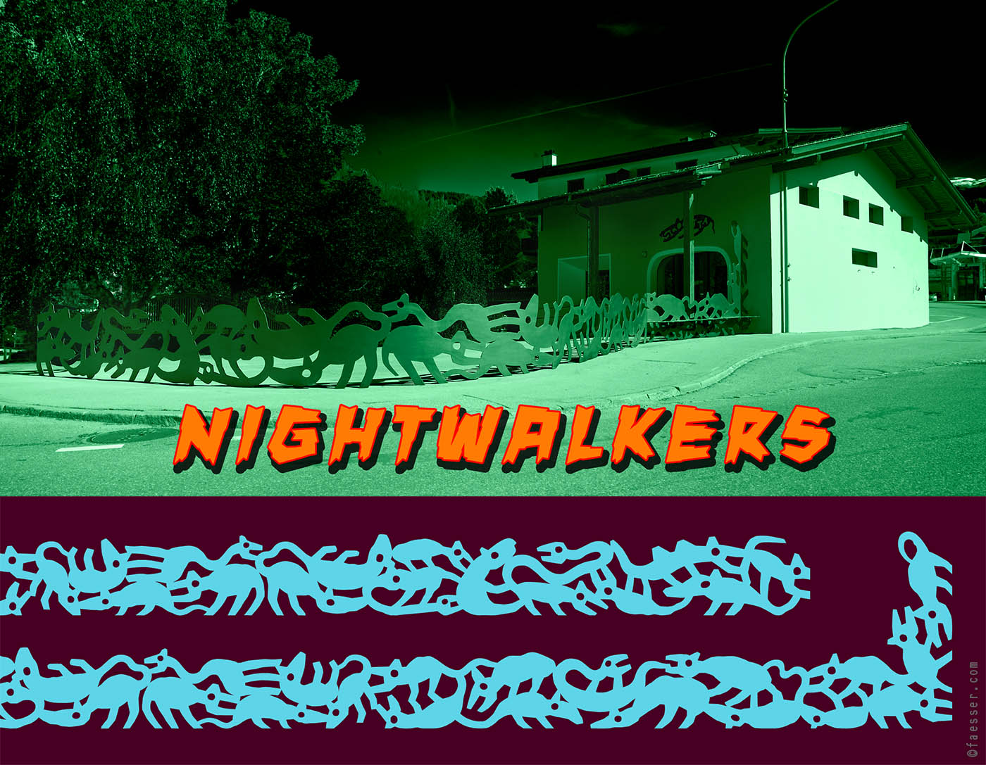 30 animals come together to a metal fence of 23 meters in length, sculptor and painter 2009