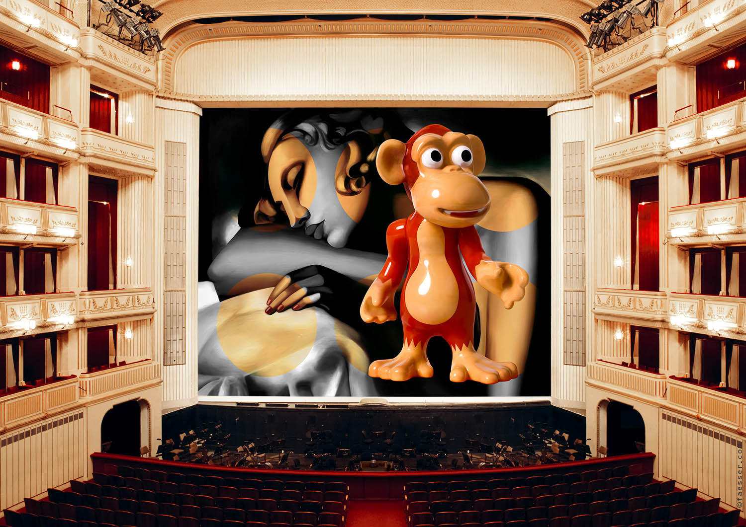Proposal for the safety curtain of the Vienna State Opera. From the masters series, after Tamara de Lempicka; work of art as figurative sculpture; artist Roland Faesser, sculptor and painter 2022