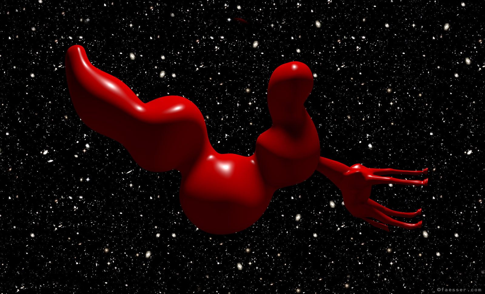 Asteroid inhabited as a giraffe species on its way through the universe; artist Roland Faesser, sculptor and painter 2021