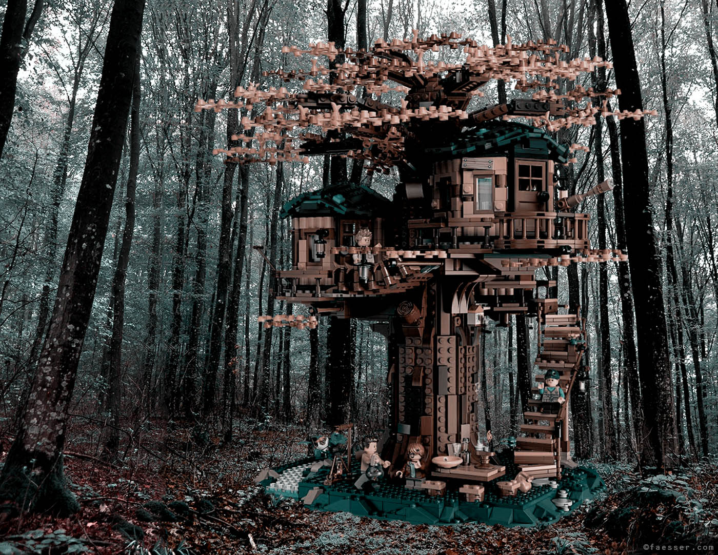 Life size tree house made by Lego bricks; artist Roland Faesser, sculptor and painter 2019