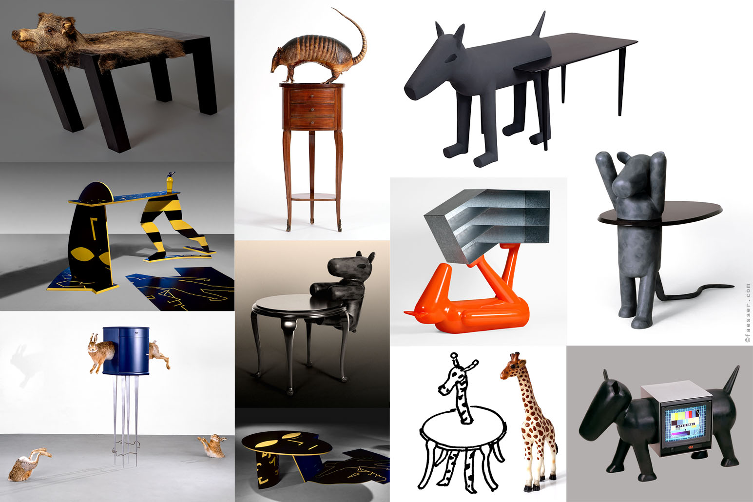 Eleven functional animal-sculptures designed as furniture; work of art; artist Roland Faesser, sculptor and painter 2021