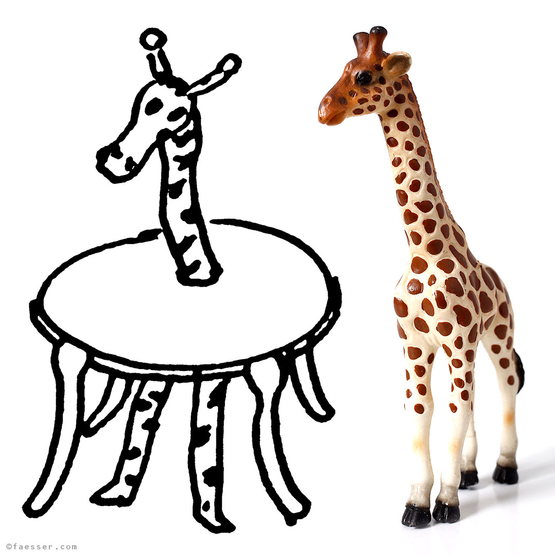 3D milled giraffe with a functional table as a frill; artist Roland Faesser, sculptor and painter 2018