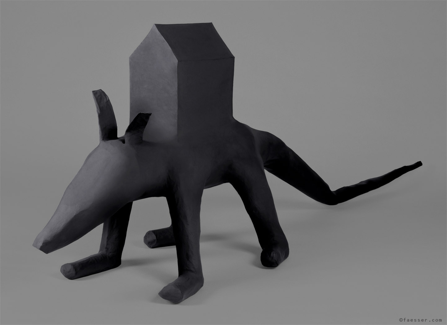 Animal carries a house on his back; work of art; artist Roland Faesser, sculptor 1986