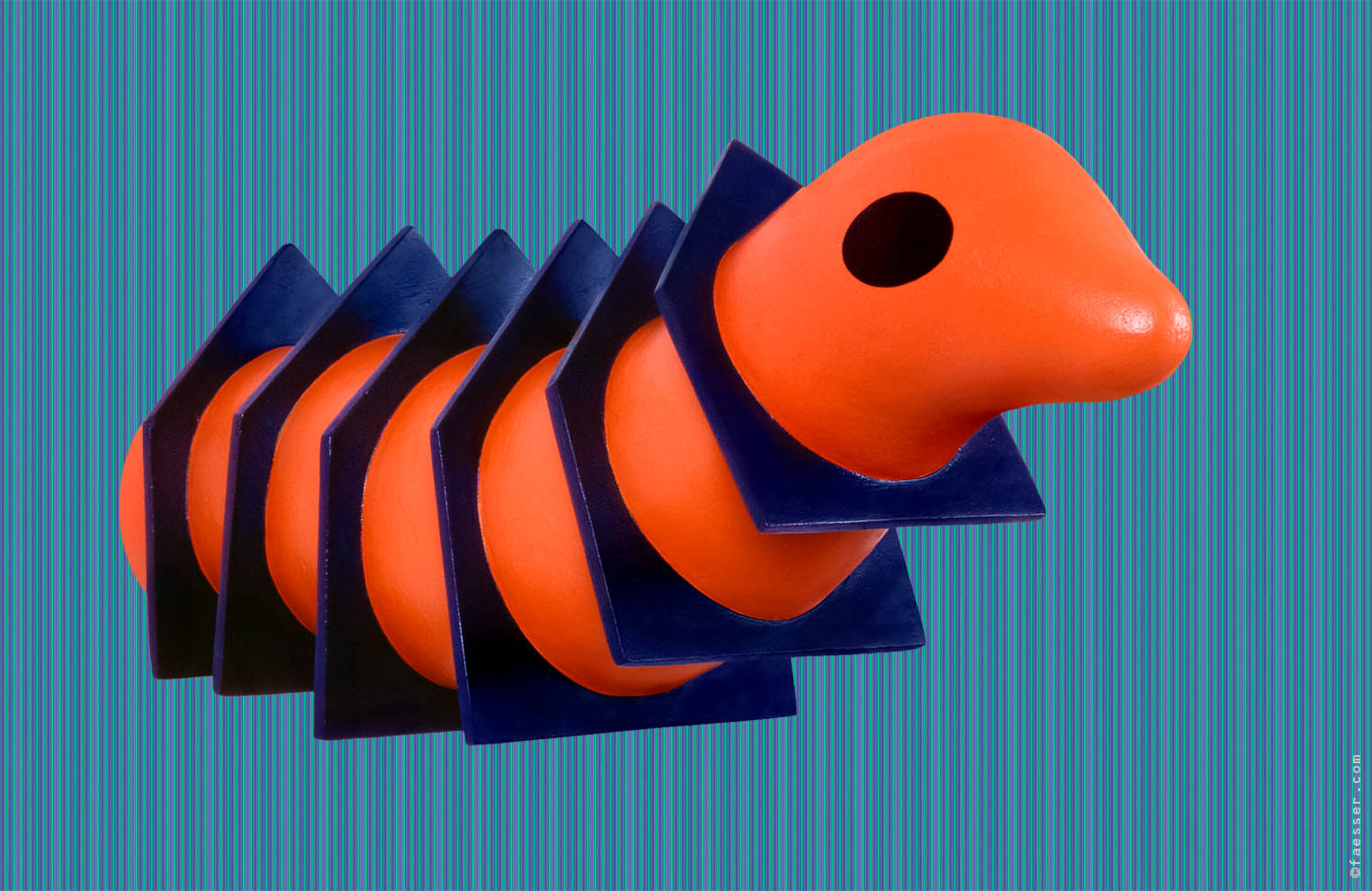 A home worm with shield houses as ruff; artist Roland Faesser, sculptor and painter 1993