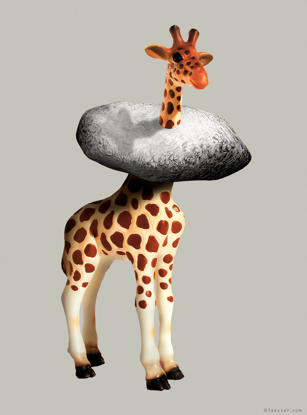 Natural size giraffe with a stone ruff on his neck; artist Roland Faesser, sculptor and painter 2003