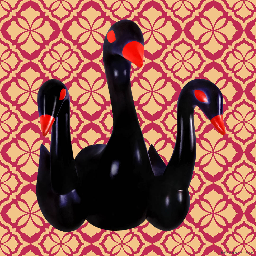 Happy swan family from the inflated series as mummified formworks in the interior of the sculpture; artist Roland Faesser, sculptor and painter 1992