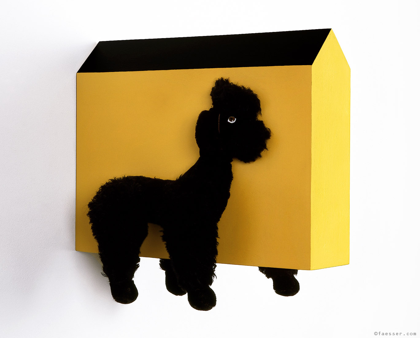 Halved plush poodle with central house; artist Roland Faesser, sculptor and painter 1999