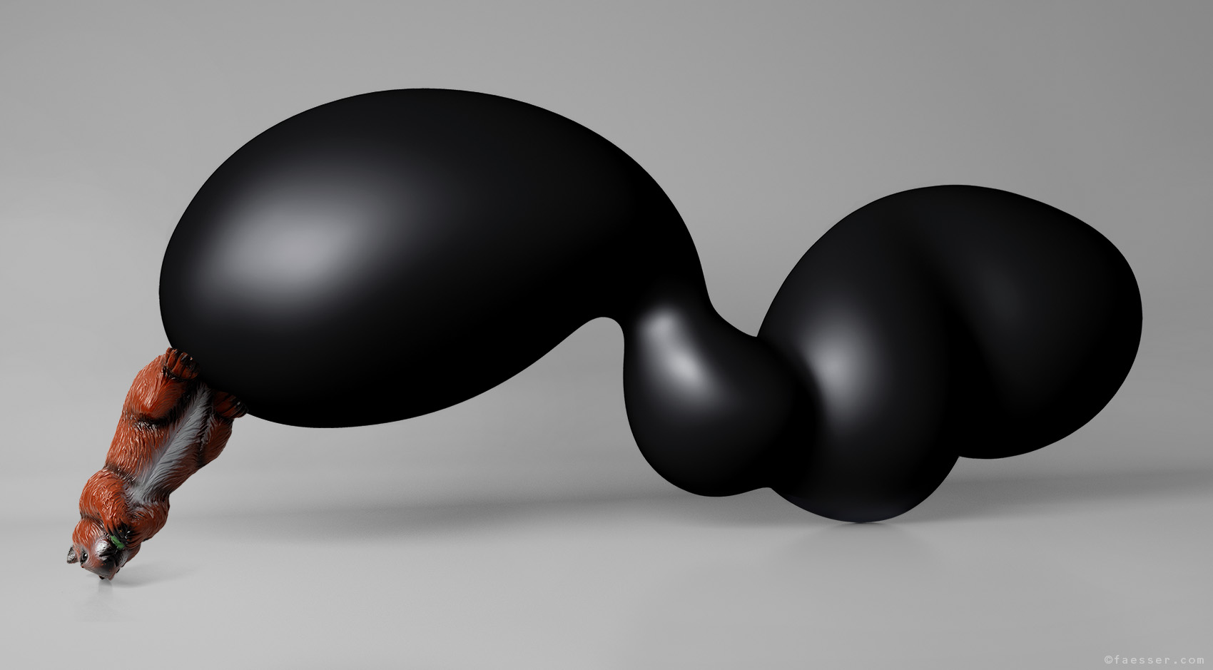 A beaver lifts a monumental sculpture of 9 m length; work of art as figurative sculpture; artist Roland Faesser, sculptor and painter 2020