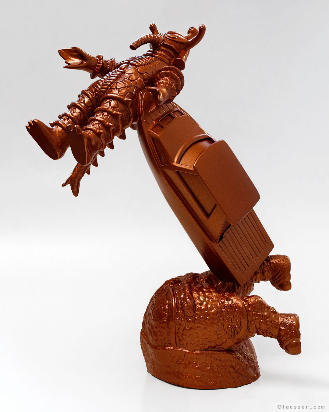 Half rhinoceros holding a boat with the Nessie monster; artist Roland Faesser, sculptor and painter 2018