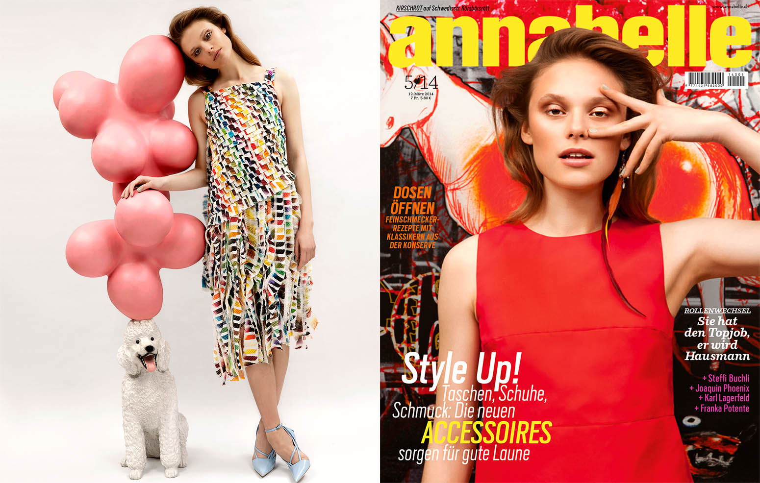 Art and Fashion: cover and review, annabelle magazine with paintings and sculptures of artist Roland Faesser, sculptor and painter 2014