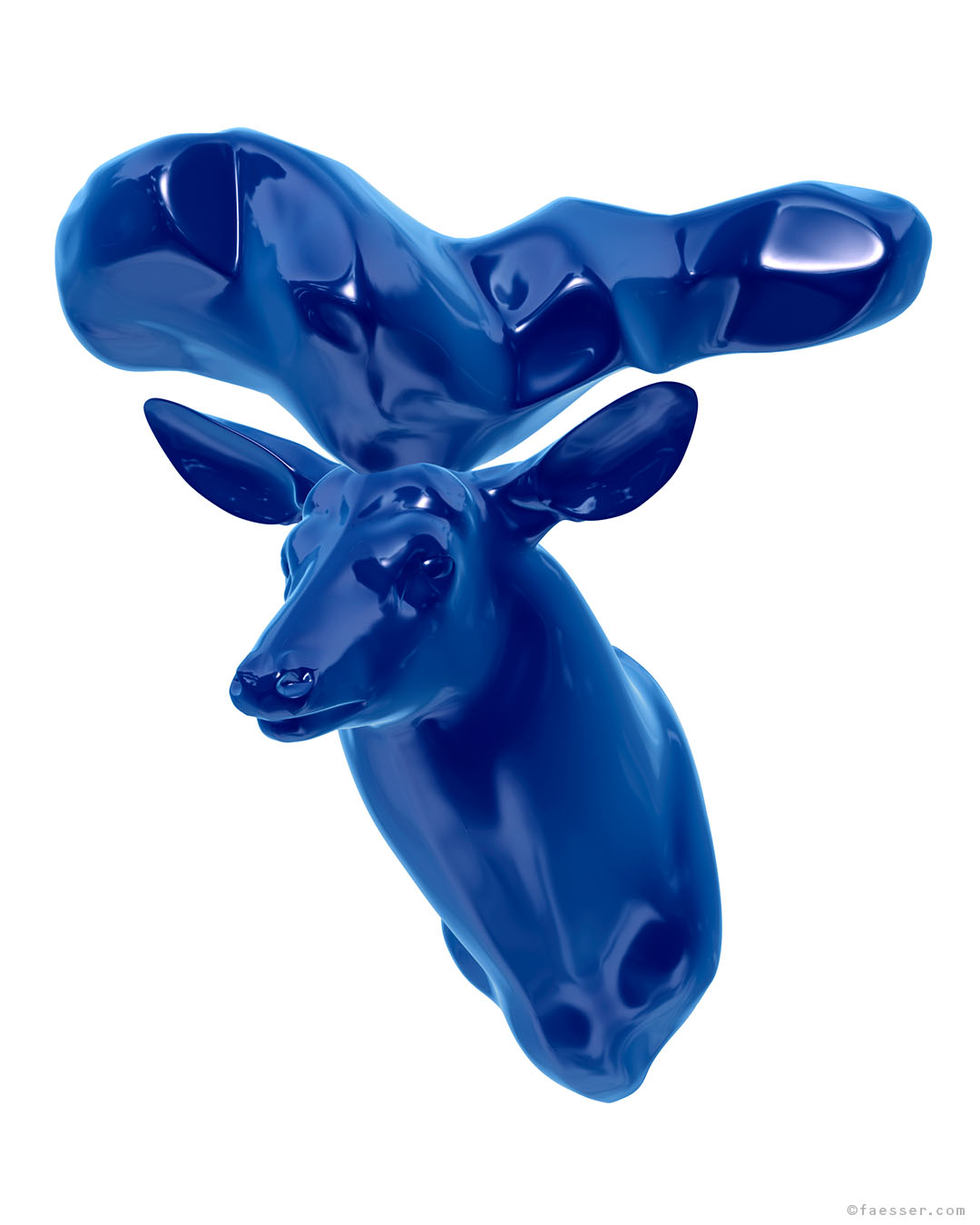 Deer trophy with abstract antler-sculpture in Murano glass; artist Roland Faesser, sculptor and painter 2018