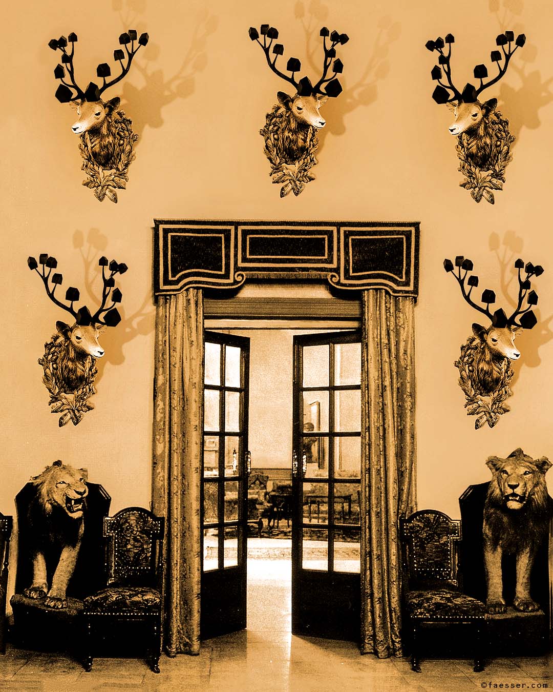 Art installation with five larger size representatives from the Our Deer Home edition in 3D print technology, Roland Faesser 2013