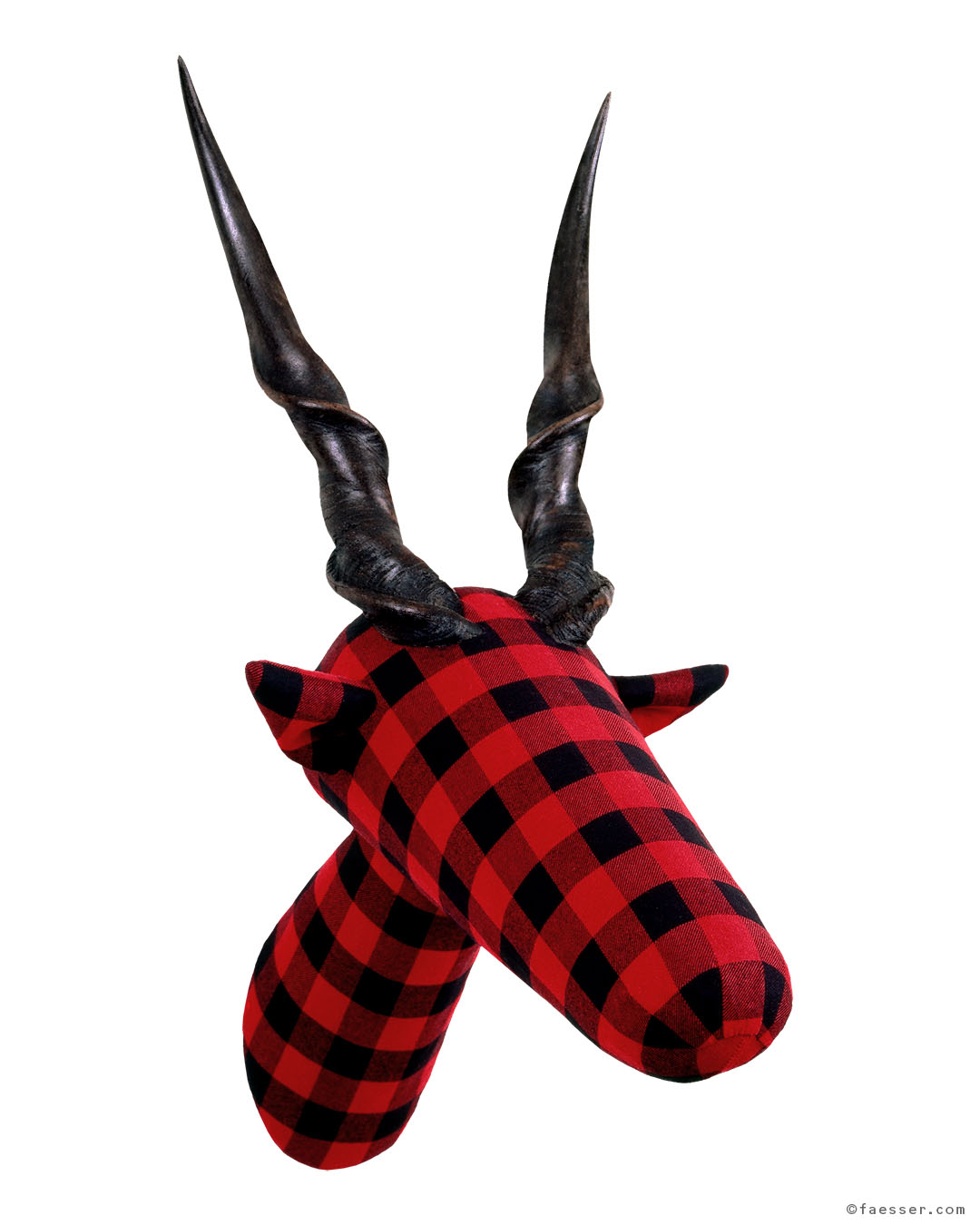 Kleinkariert, antelope trophy with stylized scottish tartan fabric; figurative sculpture; artist Roland Faesser, sculptor and painter 1997