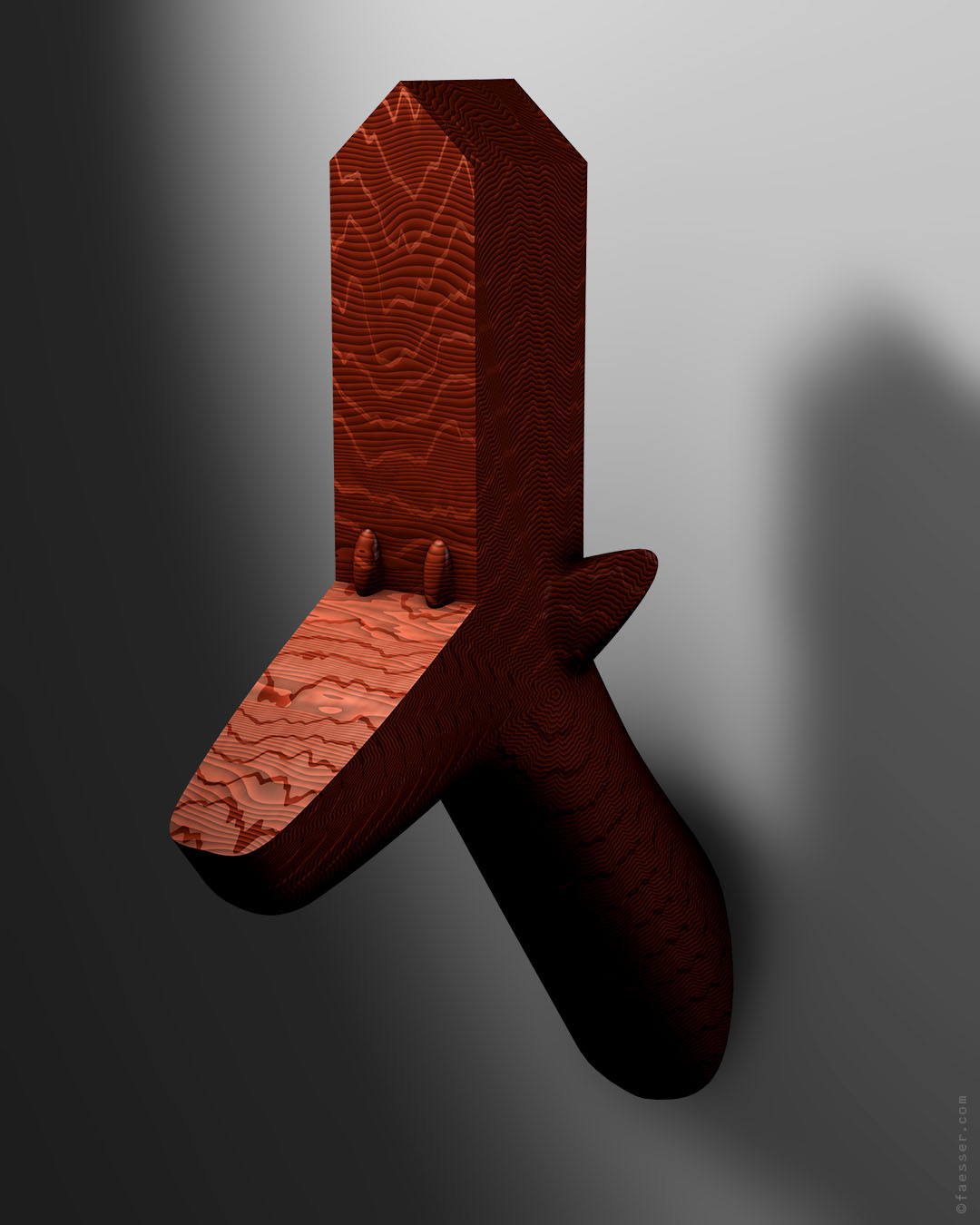 3D robot wooden milled animal-house trophy; work of art as figurative sculpture; artist Roland Faesser, sculptor and painter 2003