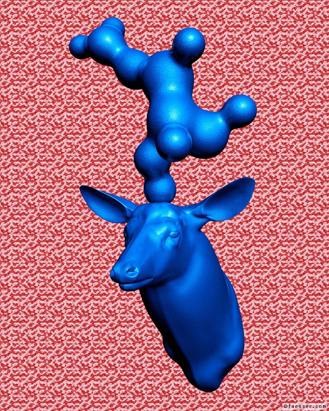 Abstract Goofy trophy as deer antlers; work of art as figurative sculpture; artist Roland Faesser, sculptor and painter 2017